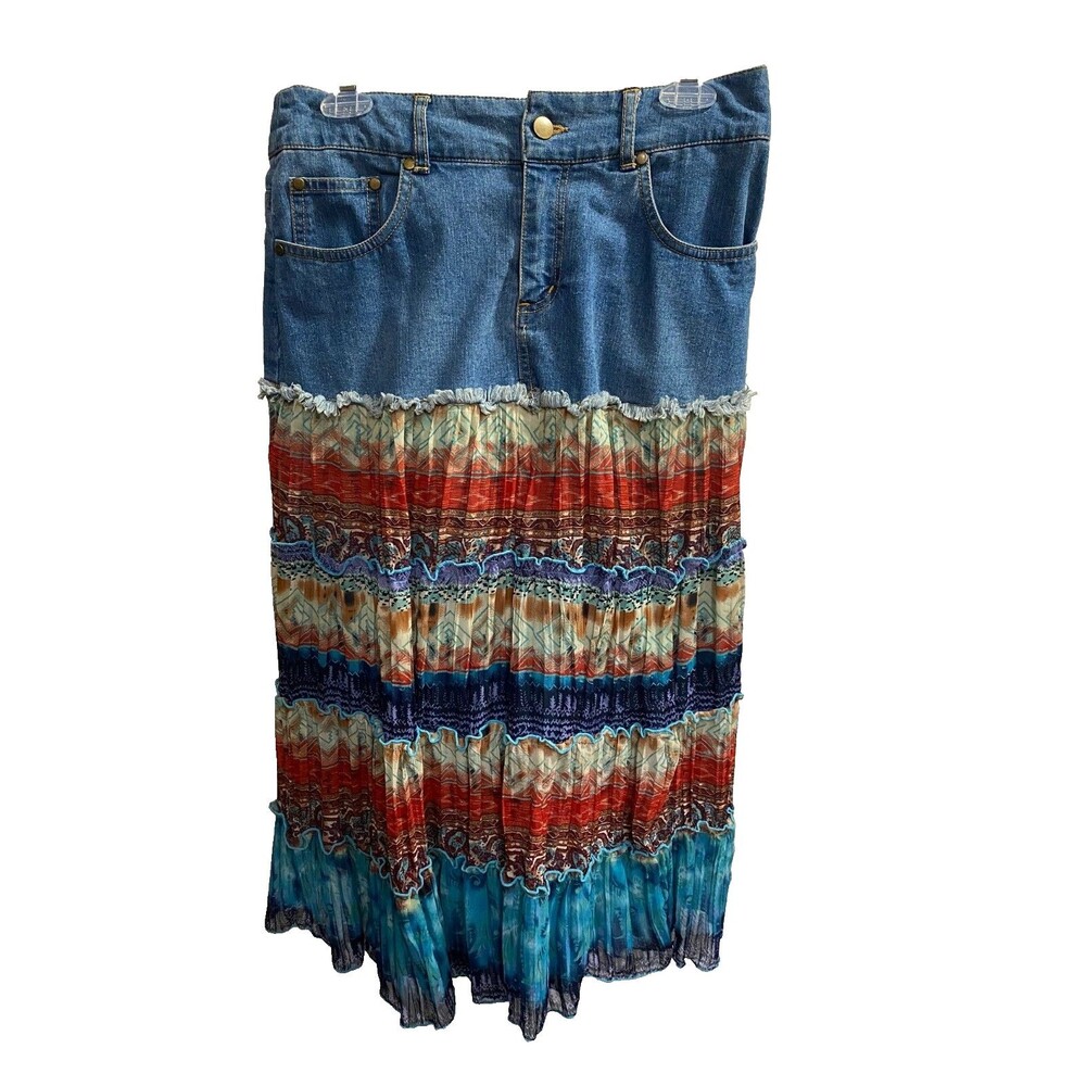 Agenda Women Skirt 5/6 Denim Chiffon Ruffle Western 33" length